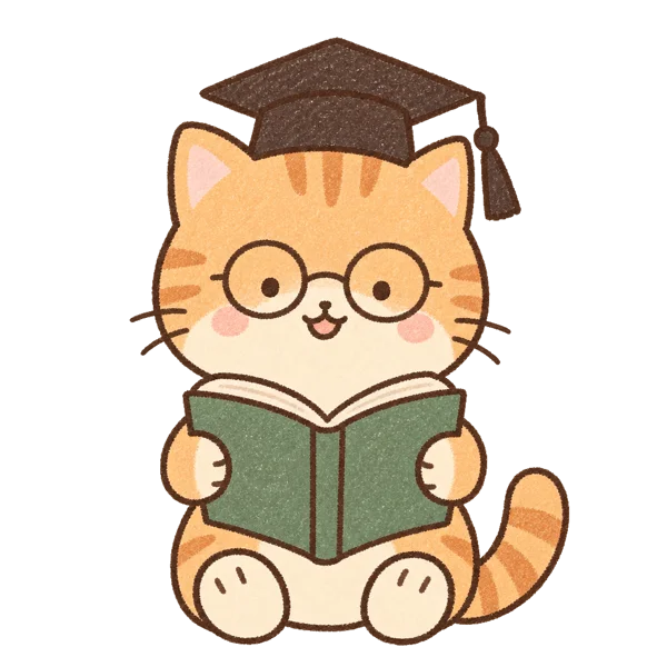 AIねこ博士（角帽とめがねの茶トラ猫）